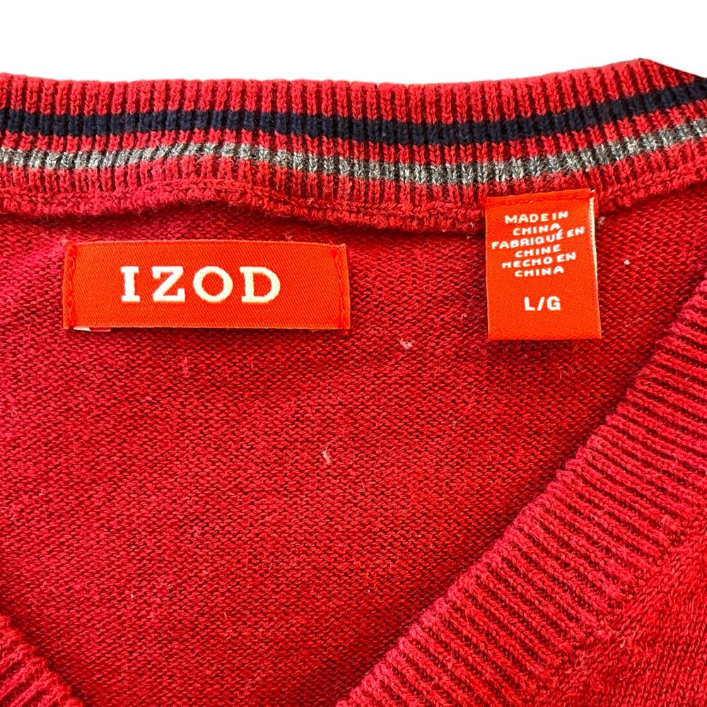 Izod Men’s Red Long Sleeve V-Neck Knit Vintage Cotton Sweater Top Shirt sz Large - Picture 3 of 3